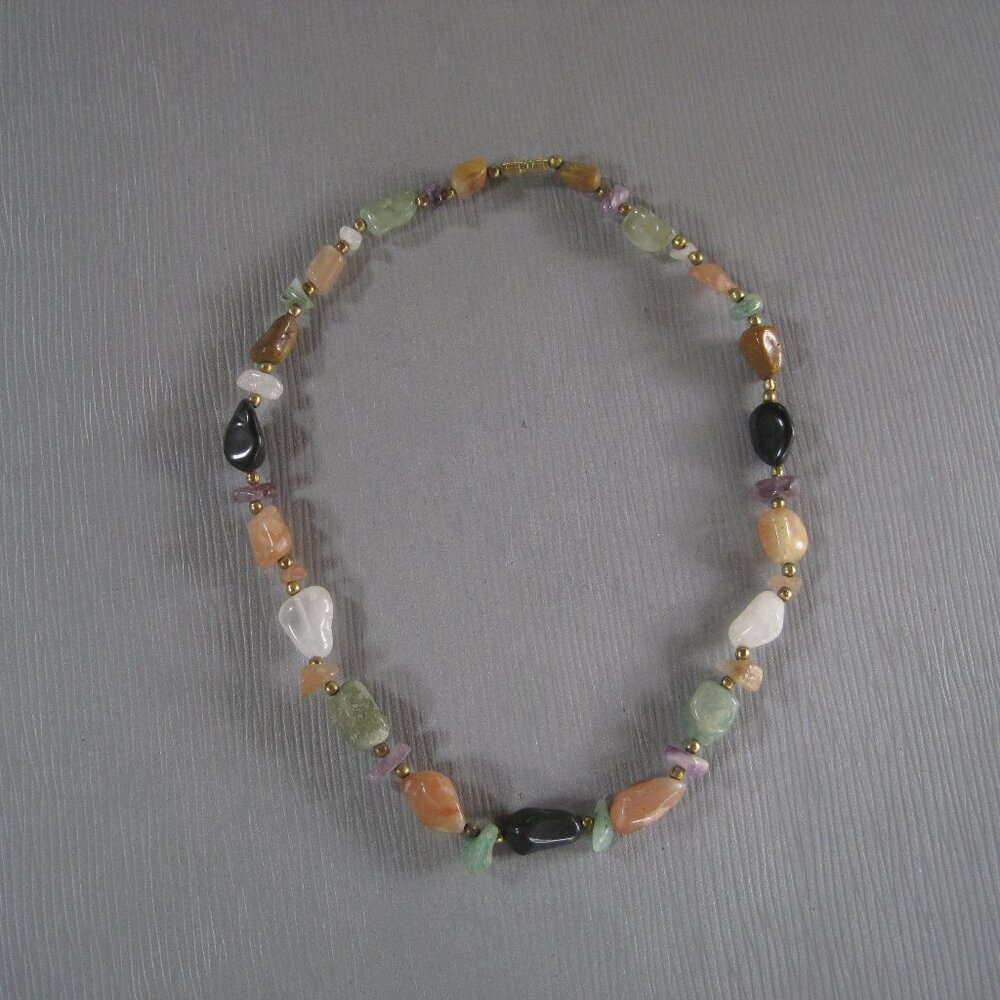 Polished Mixed Agate Stone Traveler’s Beggar’s Beads Necklace 17"